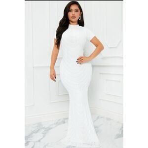 NWT fashion nova meet on the dance floor sequin maxi dress White XL